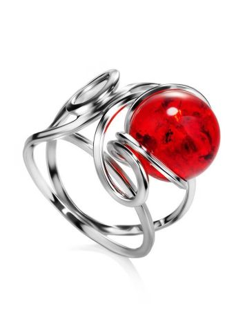 Baltic Round Cut Amber Ring In Sterling Silver The Flamenco, Ring Size: Adjustable, image , picture 5