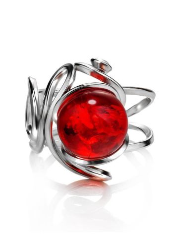 Baltic Round Cut Amber Ring In Sterling Silver The Flamenco, Ring Size: Adjustable, image , picture 4