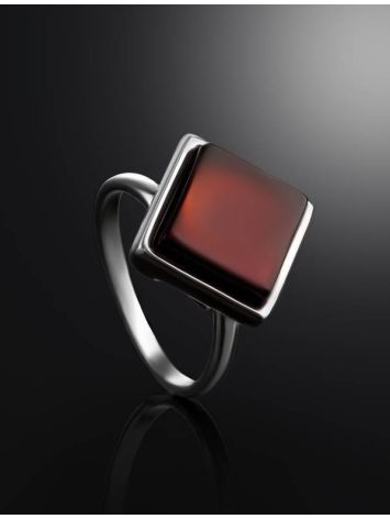 Geometric Silver Ring With Cherry Amber The Ovation, Ring Size: Adjustable, image , picture 2