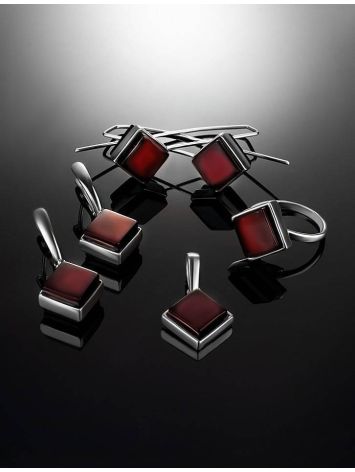 Geometric Silver Ring With Cherry Amber The Ovation, Ring Size: Adjustable, image , picture 5