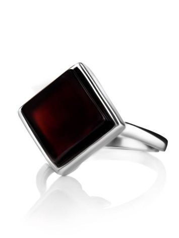 Geometric Silver Ring With Cherry Amber The Ovation, Ring Size: Adjustable, image , picture 3