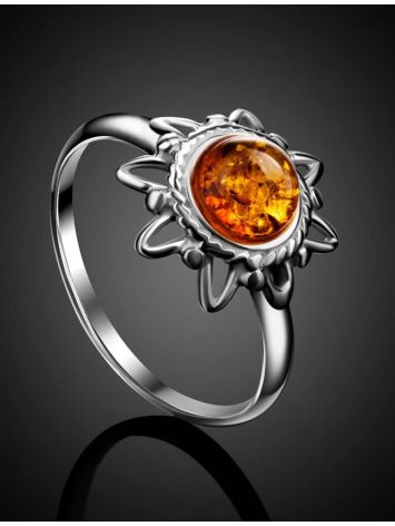Cognac Amber Silver Ring The Helios, Ring Size: 5.5 / 16, image , picture 2