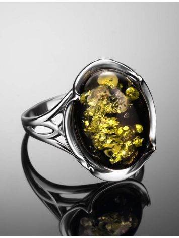 Bold Sterling Silver Ring With Green Amber The Lyon, Ring Size: 8 / 18, image , picture 2