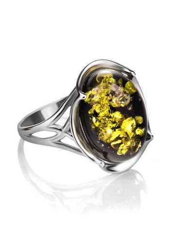 Bold Sterling Silver Ring With Green Amber The Lyon, Ring Size: 8 / 18, image , picture 3