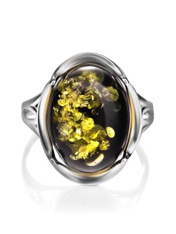 Bold Sterling Silver Ring With Green Amber The Lyon, Ring Size: 8 / 18, image , picture 4