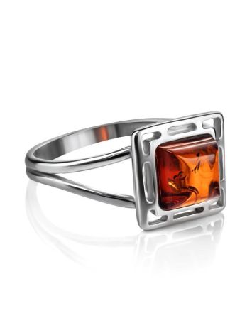 Тонкое стильное кольцо «Итака» с натуральным коньячным янтарём 17, Ring Size: 13 / 22, image , picture 4