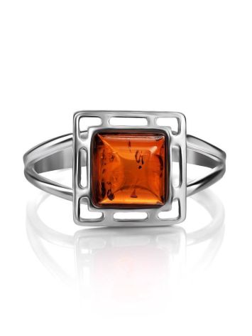 Тонкое стильное кольцо «Итака» с натуральным коньячным янтарём 17, Ring Size: 13 / 22, image , picture 5