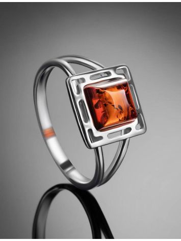 Тонкое стильное кольцо «Итака» с натуральным коньячным янтарём 17, Ring Size: 13 / 22, image , picture 2