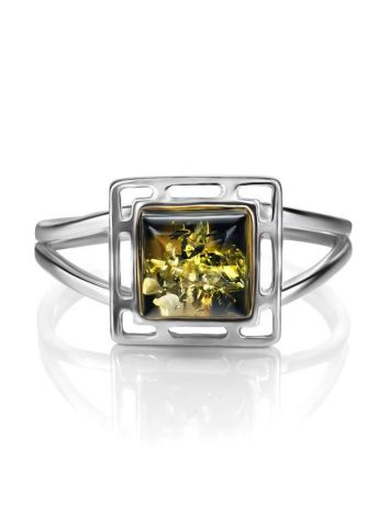Изящное лёгкое кольцо из серебра и зелёного янтаря «Итака» 16, Ring Size: 9.5 / 19.5, image , picture 5
