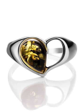 Яркое кольцо «Эвридика» из серебра и янтаря зелёного цвета 16, Ring Size: 10 / 20, image , picture 4