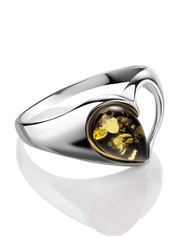 Яркое кольцо «Эвридика» из серебра и янтаря зелёного цвета 16, Ring Size: 10 / 20, image , picture 5