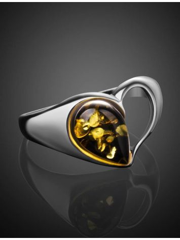 Яркое кольцо «Эвридика» из серебра и янтаря зелёного цвета 16, Ring Size: 10 / 20, image , picture 2