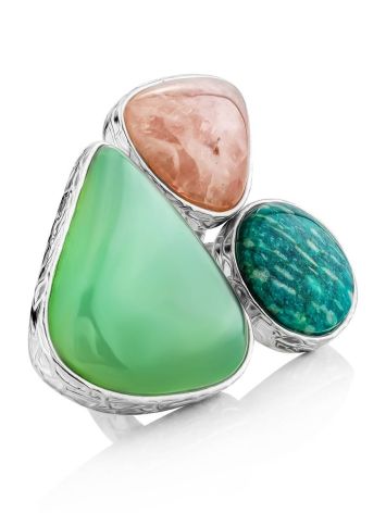 Boho Chic Silver Ring With Multicolor Stones Bella Terra, Ring Size: 9 / 19, image 