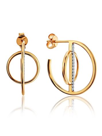 Trendy Geometric Golden Earrings With Crystals, image 