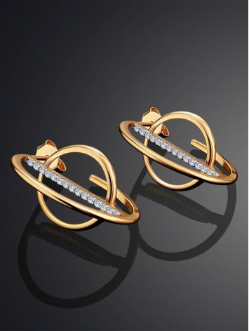 Trendy Geometric Golden Earrings With Crystals, image , picture 2