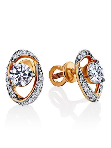 Bright Gold Crystal Stud Earrings, image 