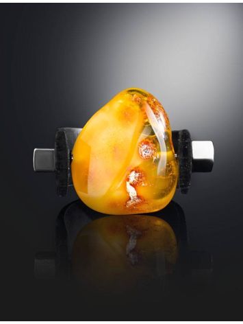 Designer Unisex Rubber Ring With Natural Amber The Grunge, Ring Size: / 23, image , picture 2