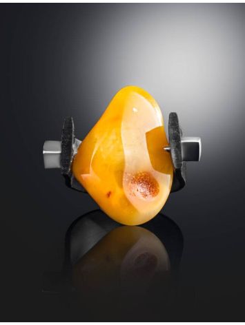 Unisex Rubber Ring With Natural Amber Stone The Grunge, Ring Size: 13 / 22, image , picture 2