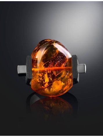 One Size Rubber Ring With Cognac Amber The Grunge, Ring Size: 13 / 22, image , picture 2
