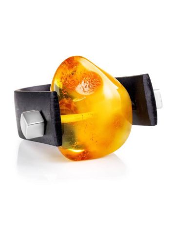 Designer Unisex Rubber Ring With Natural Amber The Grunge, Ring Size: / 23, image , picture 3