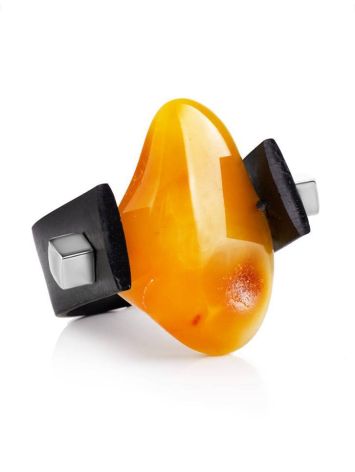 Unisex Rubber Ring With Natural Amber Stone The Grunge, Ring Size: 13 / 22, image , picture 3