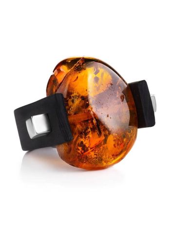 One Size Rubber Ring With Cognac Amber The Grunge, Ring Size: 13 / 22, image , picture 3