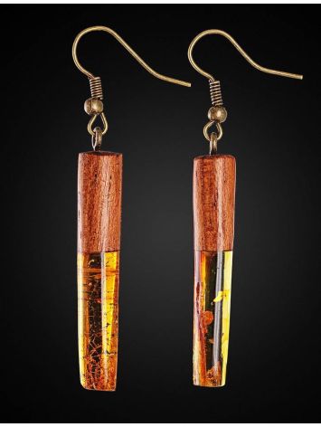 Handmade Nut Wood Bar Dangles With Lemon Amber The Indonesia, image , picture 3
