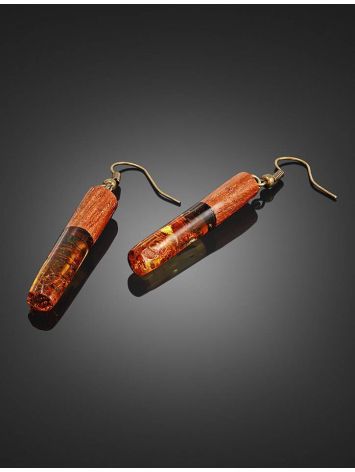 Handmade Nut Wood Bar Dangles With Lemon Amber The Indonesia, image , picture 2