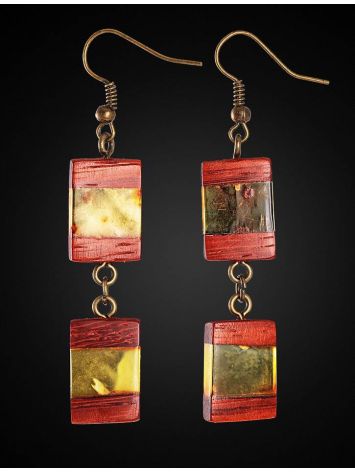 Handcrafted Padauk Wood Dangles With Lemon Amber And Brass The Indonesia, image , picture 3