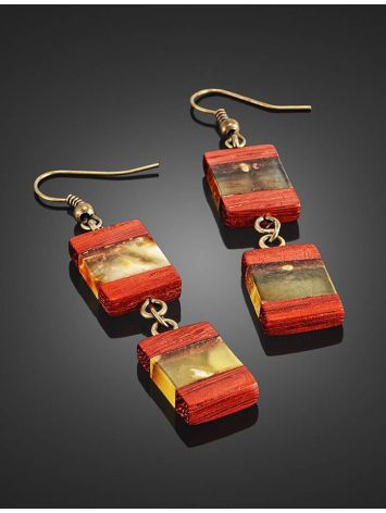 Handcrafted Padauk Wood Dangles With Lemon Amber And Brass The Indonesia, image , picture 2