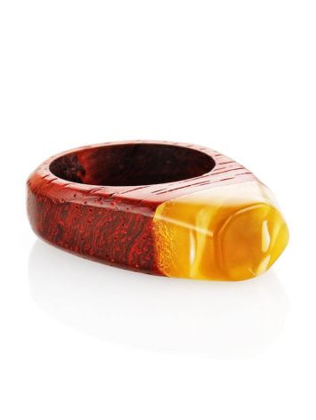 Handcrafted Padauk Wood Ring With Honey Amber The Indonesia, Ring Size: 7 / 17.5, image , picture 3