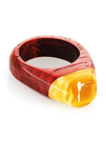 Handcrafted Padauk Wood Ring With Honey Amber The Indonesia, Ring Size: 8.5 / 18.5, image , picture 4