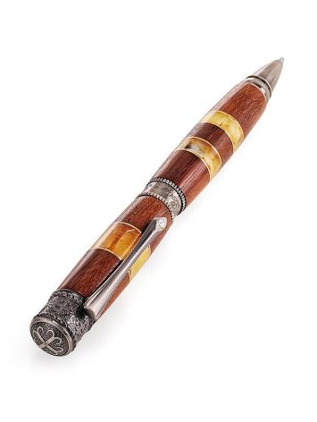 Handcrafted Acacia Wood Ball Pen With Amber, image , picture 4