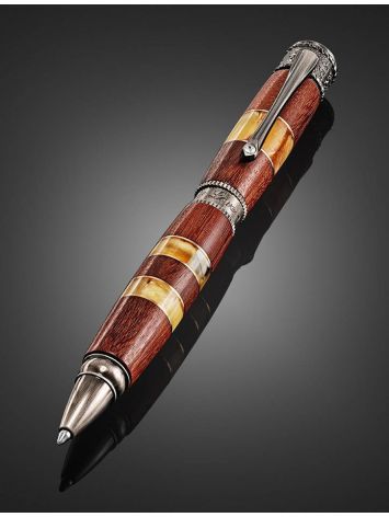 Handcrafted Acacia Wood Ball Pen With Amber, image , picture 2