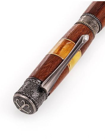 Handcrafted Acacia Wood Ball Pen With Amber, image , picture 3