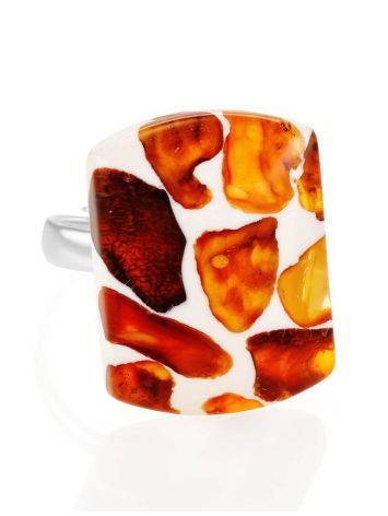 Mosaic Open Ring With Cognac Amber And White Polymer The Dalmatian, Ring Size: Adjustable, image , picture 3