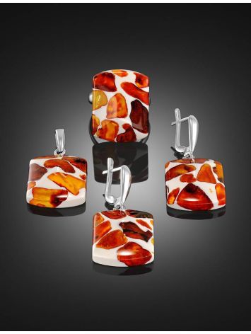 Mosaic Open Ring With Cognac Amber And White Polymer The Dalmatian, Ring Size: Adjustable, image , picture 4