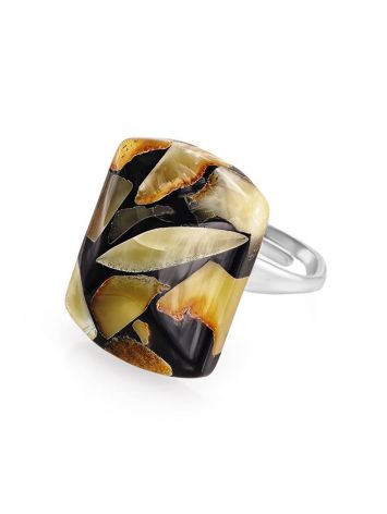 Mosaic Adjustable Ring With Honey Amber And Dark Polymer The Dalmatian, Ring Size: Adjustable, image , picture 3
