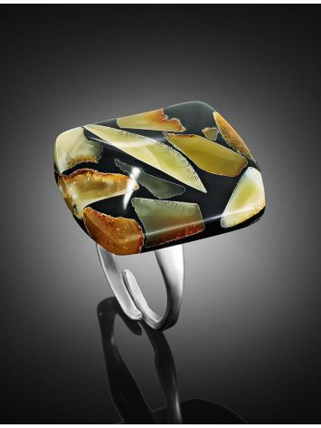 Mosaic Adjustable Ring With Honey Amber And Dark Polymer The Dalmatian, Ring Size: Adjustable, image , picture 2