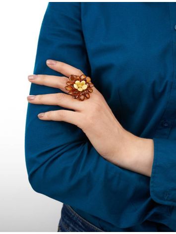 Adjustable Amber Ring The Chrysanthemum, Ring Size: Adjustable, image , picture 4