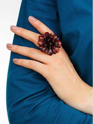 Amber Adjustable Floral Ring The Chrysanthemum, Ring Size: Adjustable, image , picture 4