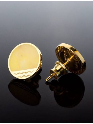 Round Gold Plated Studs With Honey Amber The Monaco, image , picture 2