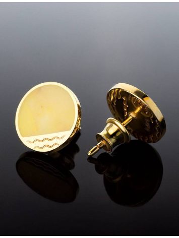Round Gold Plated Studs With Honey Amber The Monaco, image , picture 2
