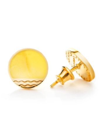 Round Gold Plated Studs With Honey Amber The Monaco, image , picture 3