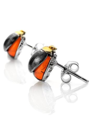 Silver Stud Earrings With Amber The Scarab, image , picture 4