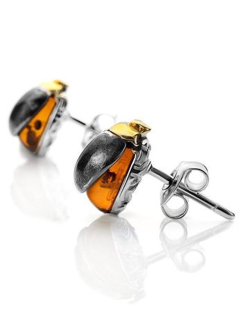 Cognac Amber Earrings In Sterling Silver The Scarab, image , picture 4