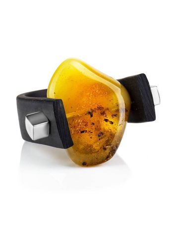 Rubber Unisex Ring With Textured Amber The Grunge, Ring Size: / 23, image , picture 3