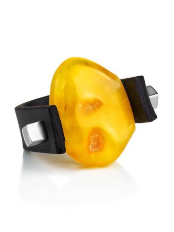 Unisex Rubber Ring With Natural Amber The Grunge, Ring Size: / 23, image , picture 3