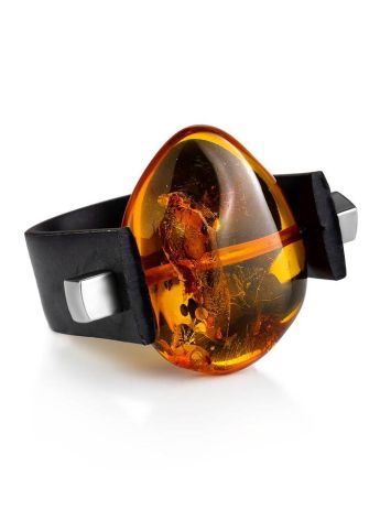 Unisex Rubber Ring With Bright Amber The Grunge, Ring Size: / 23, image , picture 3