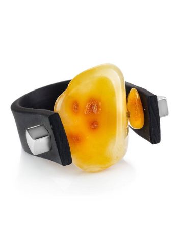 Unisex Rubber Ring With Organic Cut Amber The Grunge, Ring Size: / 23, image , picture 3
